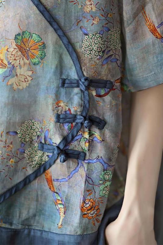 Stitching Print V Neck Short Sleeve T-shirt