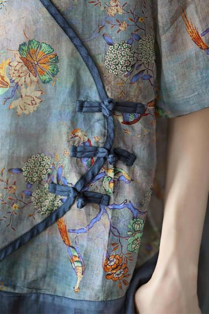 Stitching Print V Neck Short Sleeve T-shirt