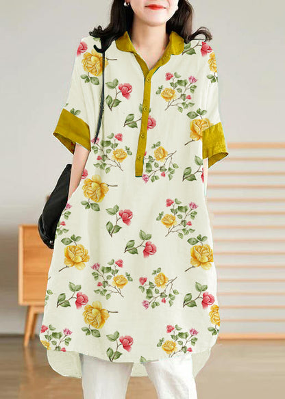 Jade Yellow Flower Linen Linen Shirt Dress
