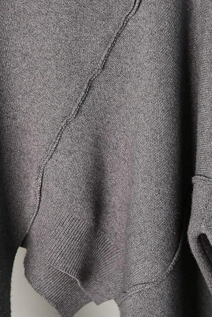 O-neck Knitted Irregular Hem Pure Color Sweater