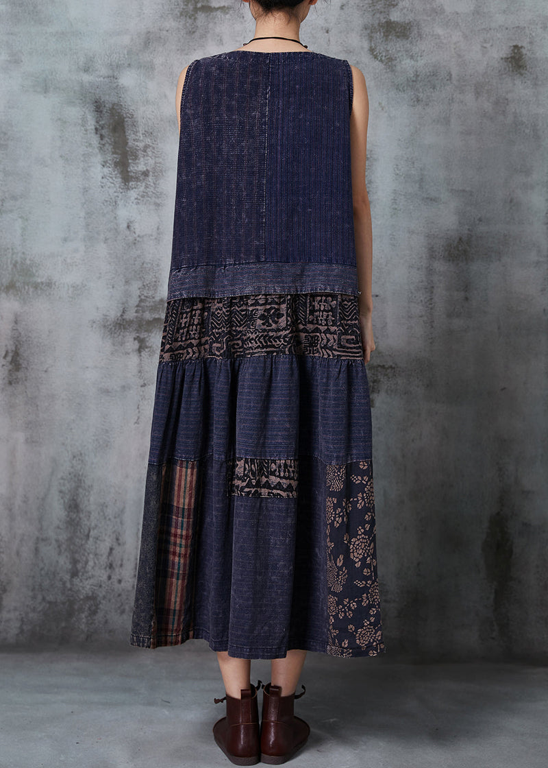 Navy Patchwork Denim National Style Dresses Spring