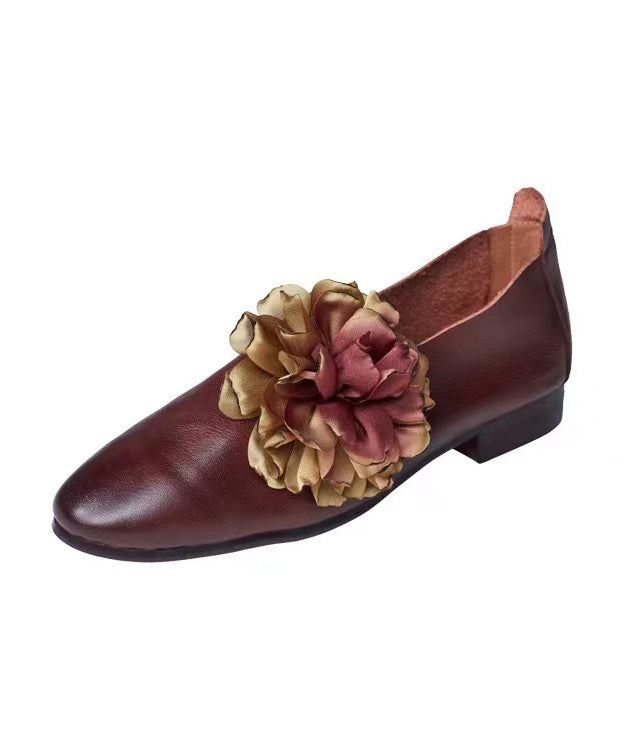 Retro Coffee Splicing Loafer Shoes Cowhide Leather Pointed Toe