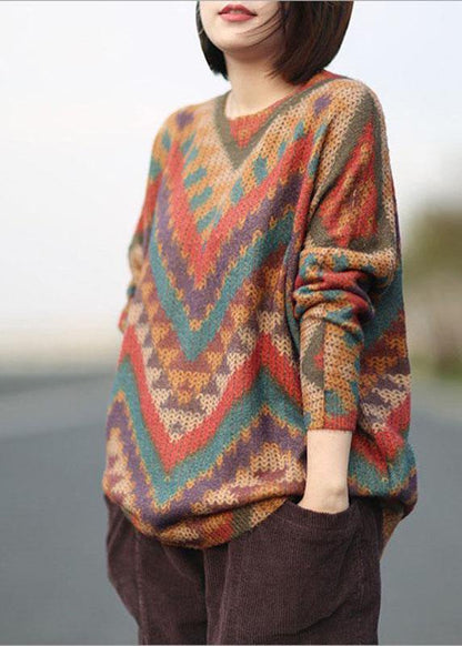 Boutique Striped Print O-neck Retro Fall Sweater