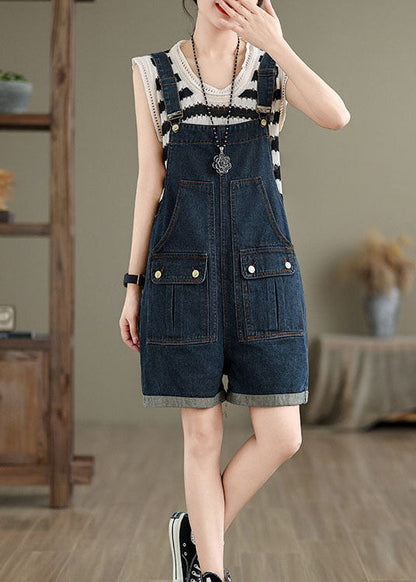 Navy Pockets Denim Overalls Jumpsuit Summer