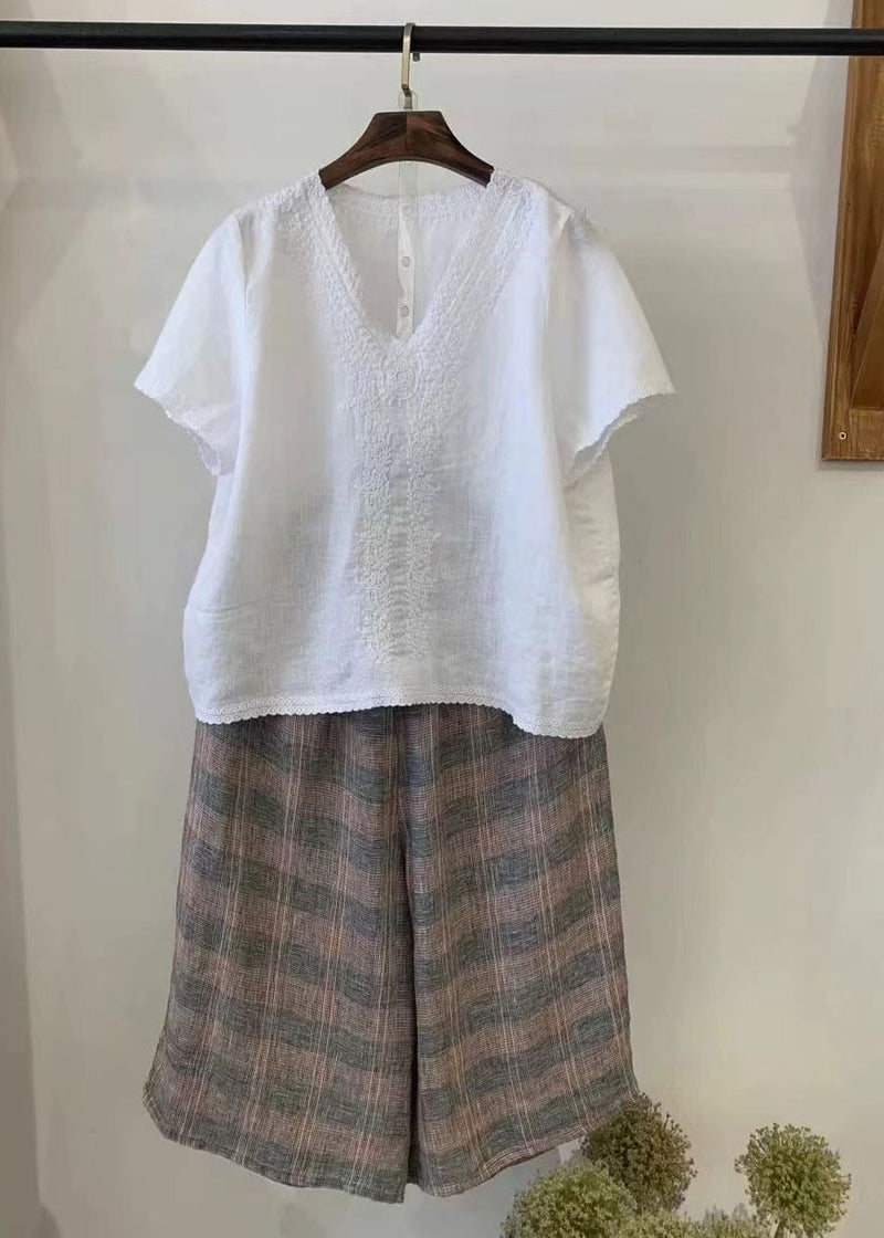 Khaki Oversized Plaid Linen Harem Pants Summer