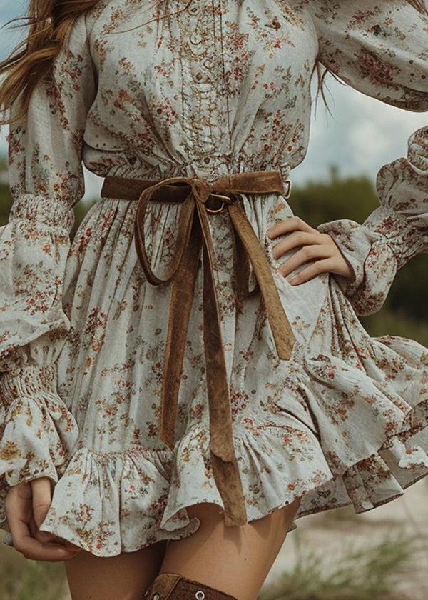 Pastoral Style Ruffled Mini Dresses Long Sleeve