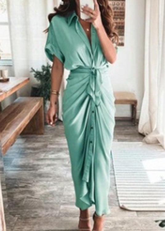 Champagne Lace Up Printed Wrinkled Dress Summer