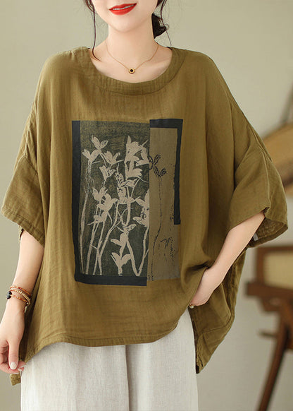 Green Low High Design Cotton T Shirts Top O Neck Batwing Sleeve