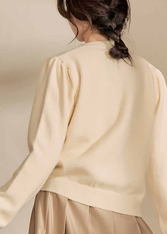 Light Yellow Square Collar Cotton Knit Sweaters Winter