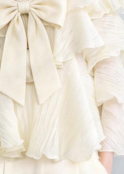 White Tie Lace Bow Ruffled Patchwork Top Spring