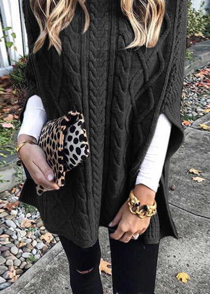 Grey Hign Neck Thick Knit Sweaters Batwing Sleeve