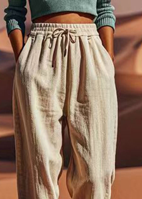 Light Khaki Tie Waist Beam Pants Summer