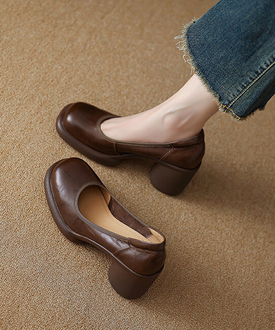 Comfy Brown Cowhide Leather Embossed Loafer Shoes