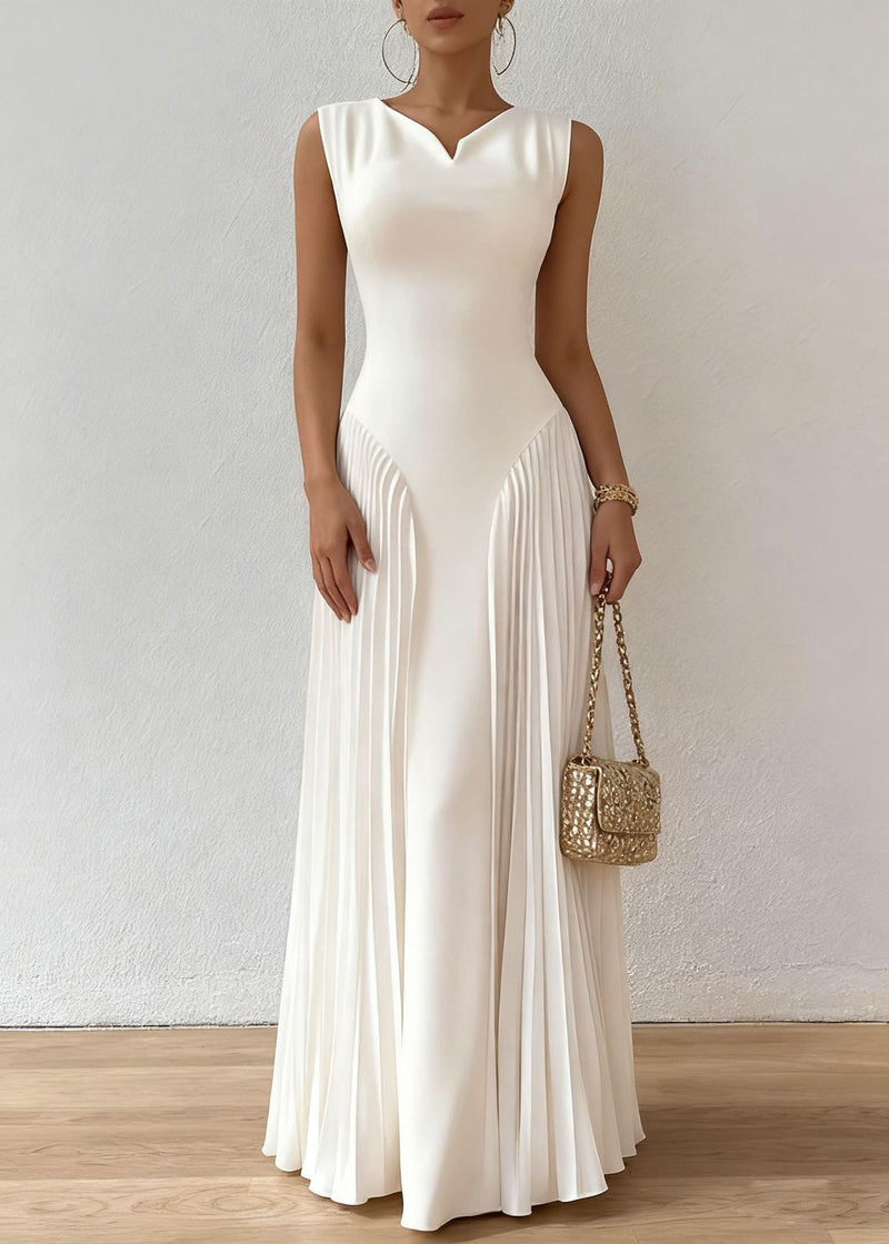 White Wrinkled High Waist Cotton Party Dress Summer