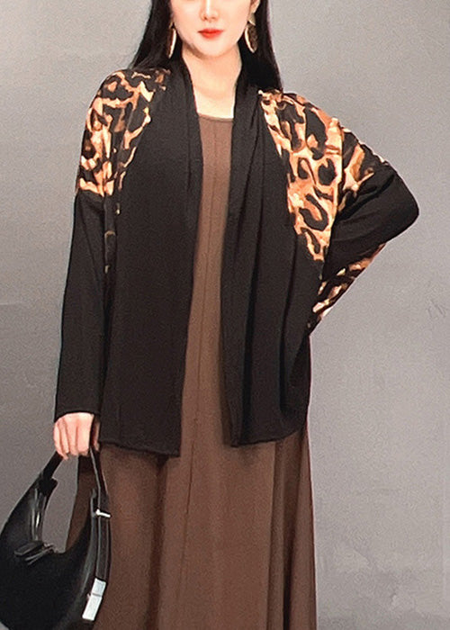 Leopard V Neck Patchwork Cotton Cardigan Fall
