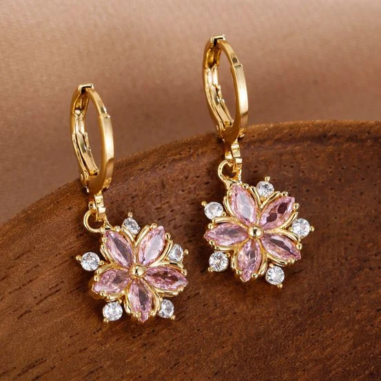 Pink Zirconia Flower Earrings