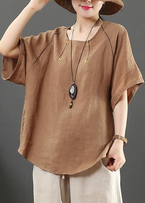 Diy Chocolate Cotton Linen Tunic Pattern Fabrics O Neck Summer Blouses