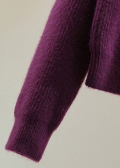 Purple O-neck Cozy Cotton Knit Sweaters Winter