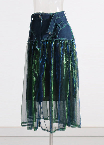 Original Design Tulle Patchwork Denim Skirts Summer