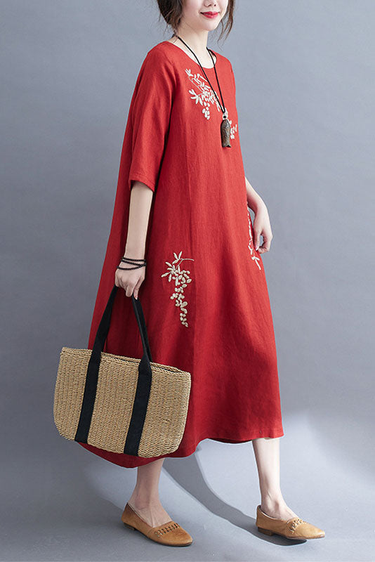 -spring Loose Embroidered Dress