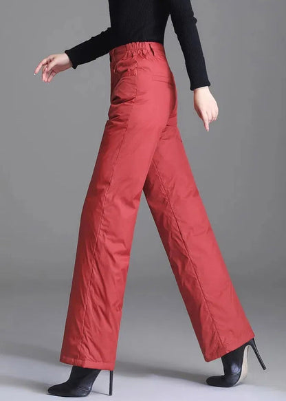 Slim Fit Red Pockets Fine Cotton Filled Straight Pants Winter