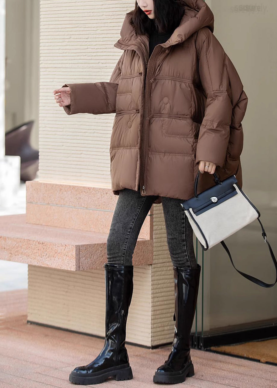 Brown Oversized Duck Down Hooded Coats Winter
