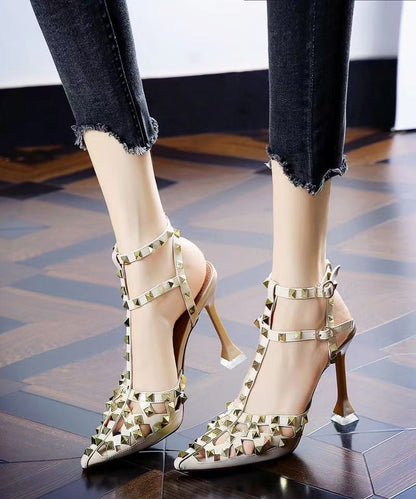 Wine Red Hollow Out Rivet Pointed Stiletto High Heels
