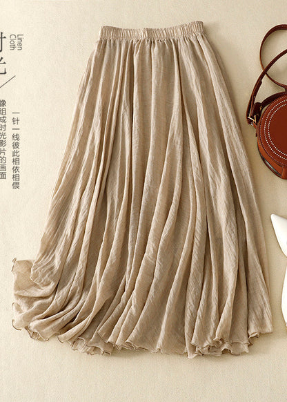 Khaki Exra Large Hem Linen Skirts Spring