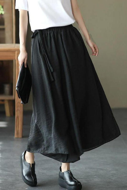 Elastic Waist Lace-up Wide Leg Pants