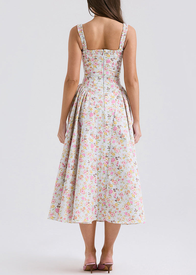 Fine Print Wrinkled Cotton Spaghetti Strap Dress Summer