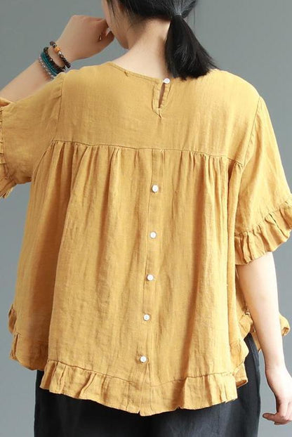 Loose Pure Color Button Down Shirt Summer Blouse