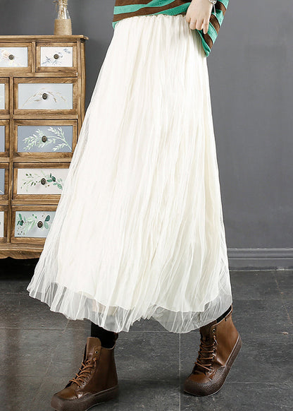 Coffee Wrinkled Elastic Waist Tulle Skirt Fall