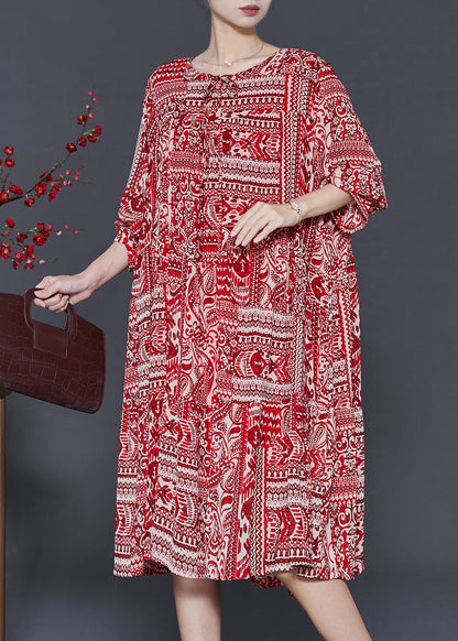 Red Oversized Print Chiffon Robe Dresses Fall