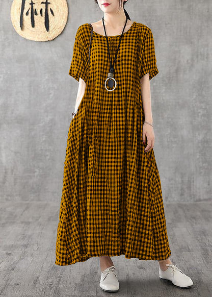 Vivid Patchwork Linen Quilting Dresses Runway Black Plaid Dresses Summer
