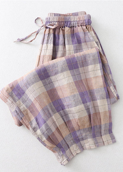 Colorblock Oversized Plaid Linen Harem Pants Summer
