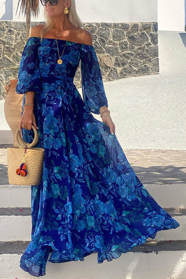 With Love Off Shoulder Back Smocked Vacation Maxi Dress