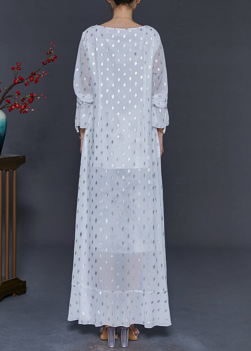 Modern White Sequins Ruffles Chiffon Long Dresses Fall