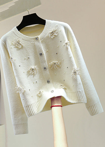 Original Design Apricot Nail Bead Thick Cotton Knit Sweaters Winter