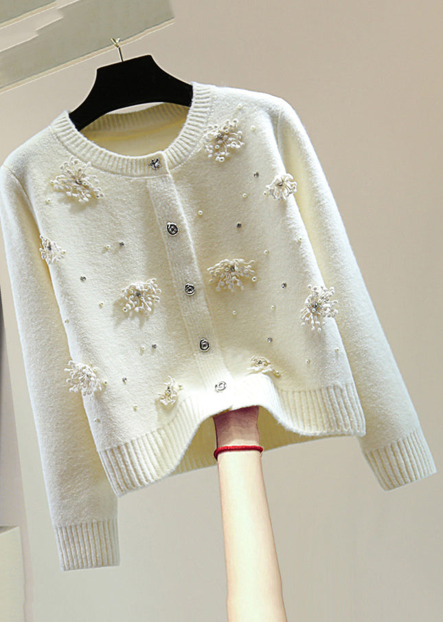 Original Design Apricot Nail Bead Thick Cotton Knit Sweaters Winter