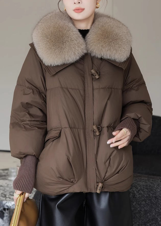 Coffee Pockets Fur Collar Fine Cotton Filled Coats Winter
