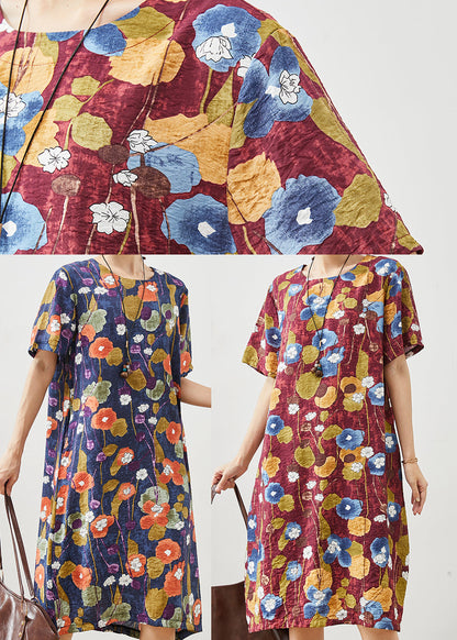 Red Oversized Morning Glory Print Cotton Dresses Summer