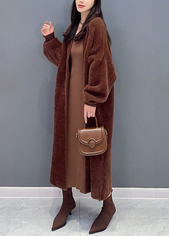 Beige V Neck Patchwork Mink Hair Knitted Loose Cardigan Fall