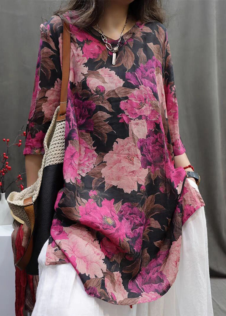 V Neck Print Low High Design Top Half Sleeve