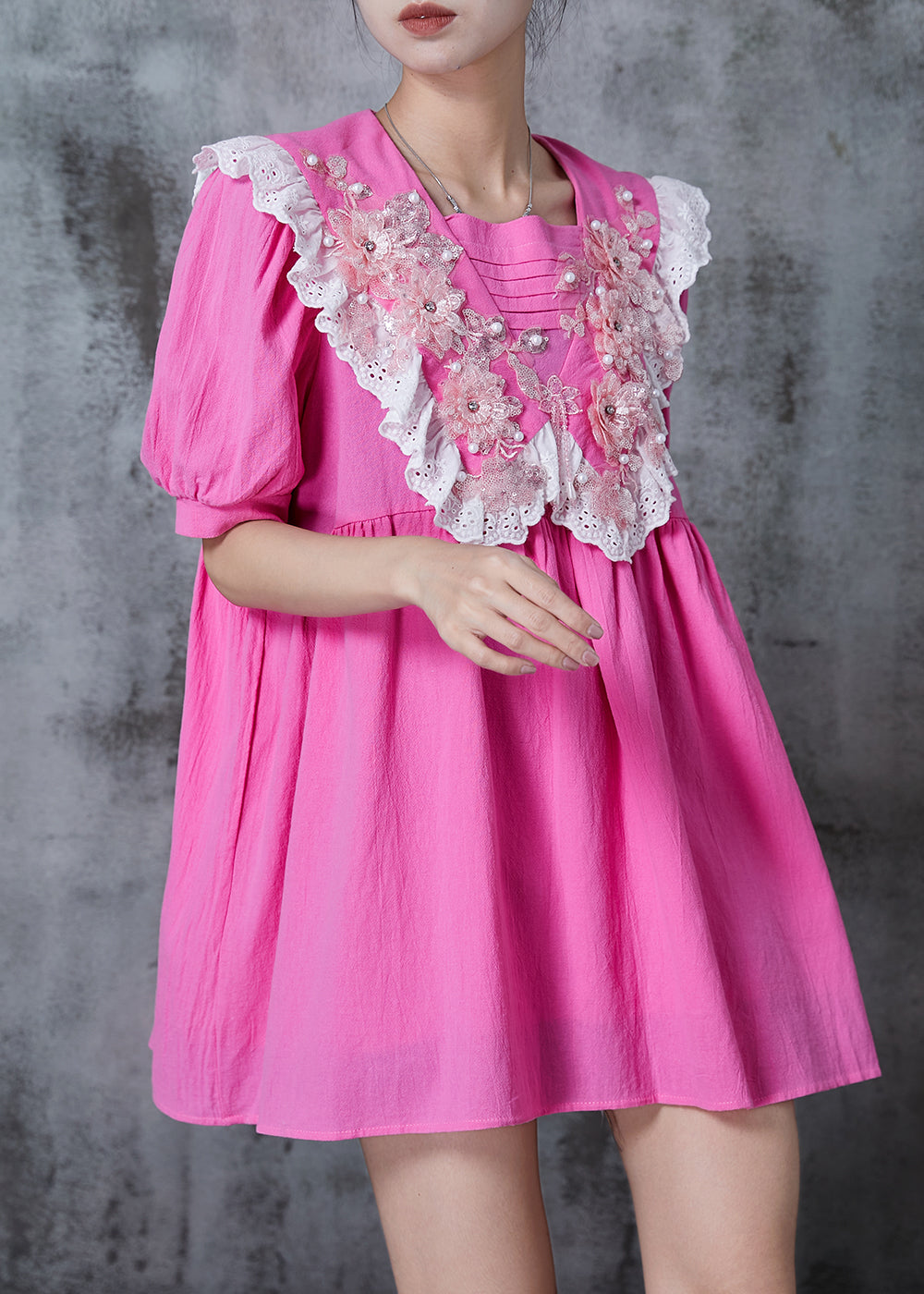Classy Pink Cotton Mini Dress Summer
