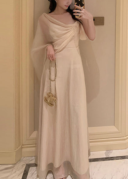 Apricot Asymmetrical Silk Maxi Dresses Summer