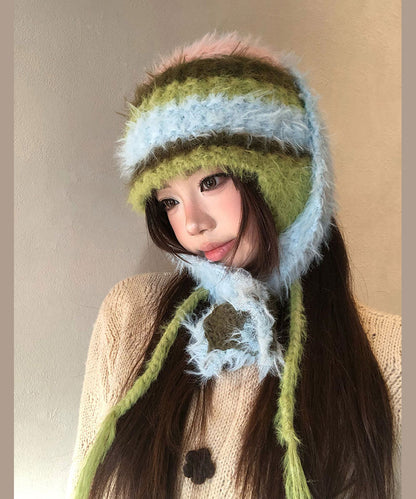 Colorblock Striped Fur Knit Bonnie Hat