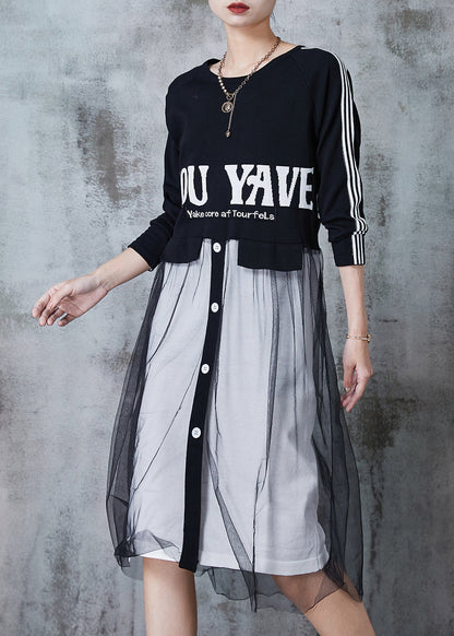 Black Letter Patchwork Tulle Vacation Dresses Summer