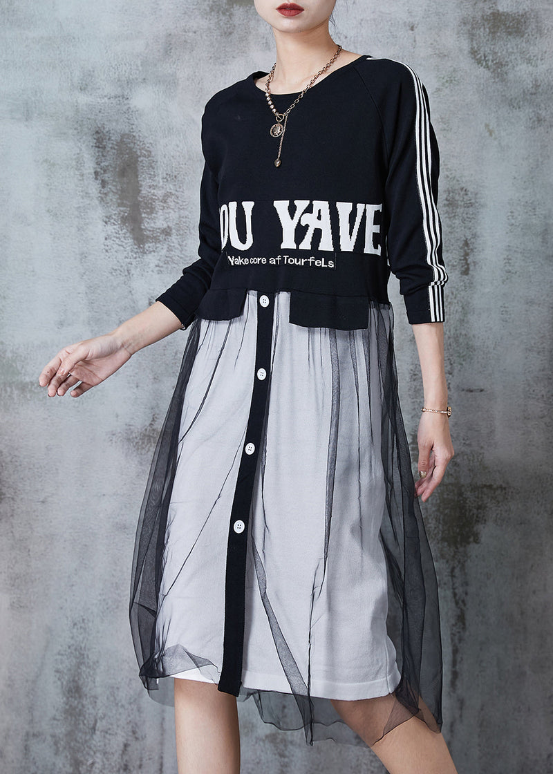 Black Letter Patchwork Tulle Vacation Dresses Summer