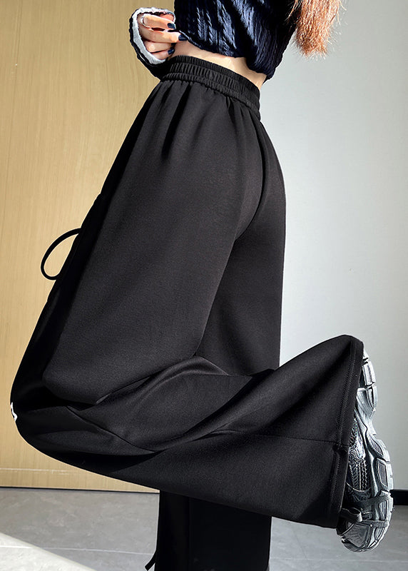Light Grey Elastic Waist Print Pockets Cotton Pants Fall
