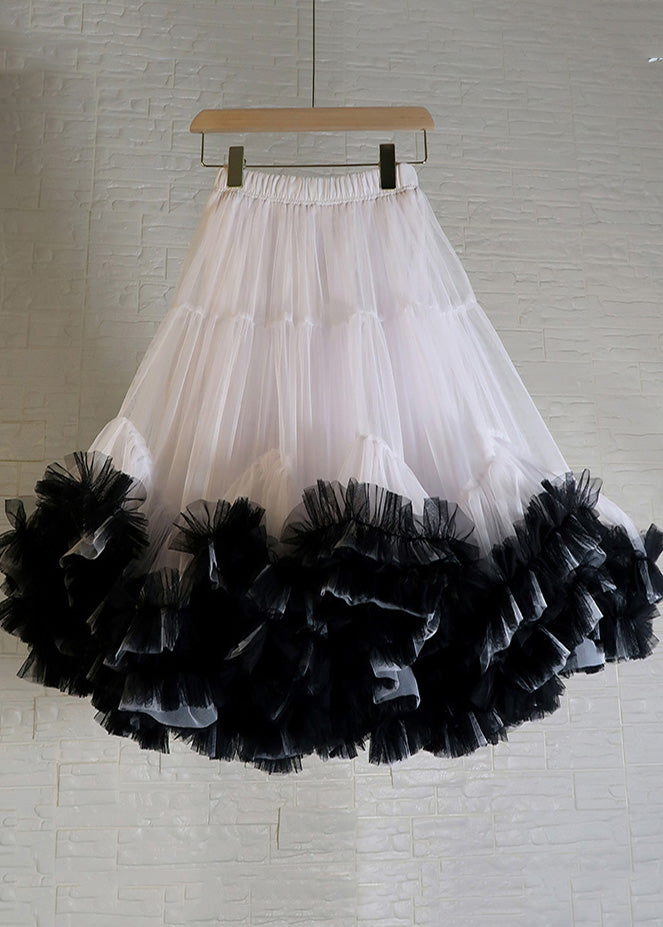 Orange Ruffled Patchwork Tulle Skirts Summer
